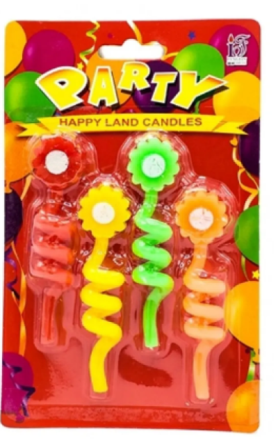  Çiçek Şekilli Karışık Renkli Burgulu Doğum Günü Mumu 4 Adet