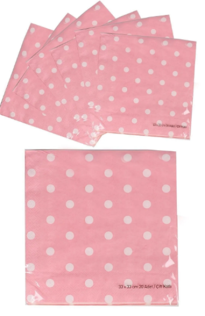 1 Paket Pembe Puantiyeli 33x33 Peçete (20 Yaprak Peçete Içerir)