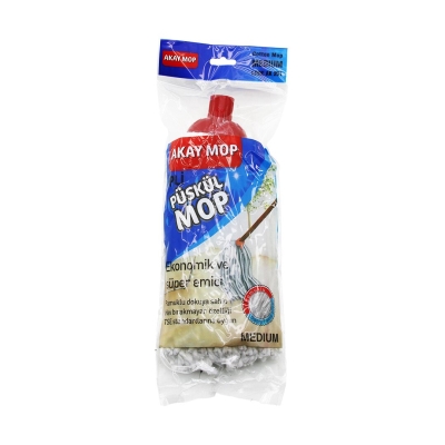 AKAY MOP AK-201 ( KÜÇÜK ) ( KLASİK SAP TUTACAK ) ( ÖRGÜLÜ İPLİ) PÜSKÜL PAMUKLU MOP*60