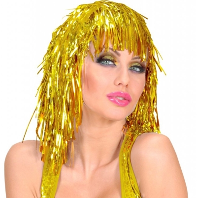 Altın Sarısı Işıltılı Metalize Parti Peruğu
