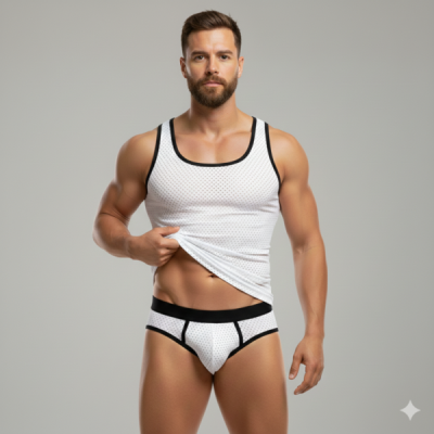 Beyaz Delikli Kumaş Tank Top Slip Takımı