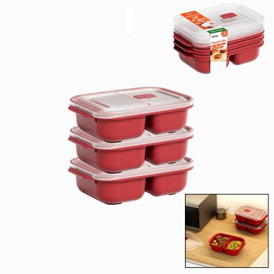 DÜNYA 31245-854 ( 3 PCS ) KIRMIZI BÖLME DİKDÖRTGEN SAKLAMA KABI SETİ ( 1200ML )*12