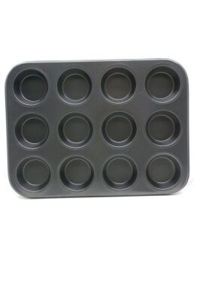 ENFA RA-124 ( 12 GÖZLÜ ) ( METAL & SİYAH ) ( DÜZ ) MUFFIN & KEK KALIP*60