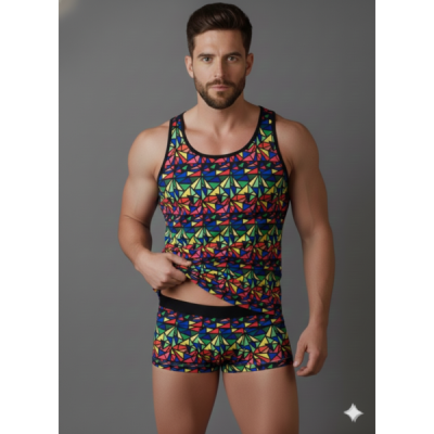 Erkek Renkli Tank Top Boxer Takımı