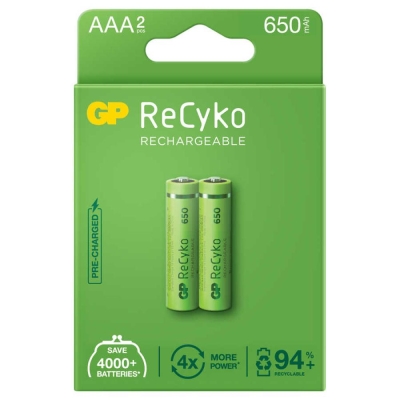 GP ReCyko 650mAh AAA Şarj Edilebilir İnce Kalem Pil 2'li Paket