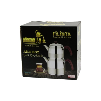 HÜNKARDEM FİLİNTA ( AİLE BOY ) ( ÇELİK ) ÇAYDANLIK SETİ ( ÇİFT KAPAKLI ) ( RENKLİ BAKALİT KULP ) ( ÜST DEMLİK: 1.5LT & ALT SULUK: 3LT ) ( KENDİNDEN SÜZGEÇLİ )*8