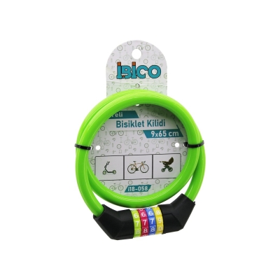 İBİCO İ18-058 ( ŞİFRELİ ) ( İNCE ) BİSİKLET KİLİT ( ÇELİK TEL ) ( YEŞİL RENKLİ KILIF ) ( 9MMX65CM )*200