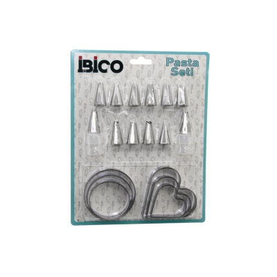 İBİCO İ22-156 ( 20PCS ) (PASTA SÜSLEME UÇ SETİ= 12-METAL) (KURABİYE KALIP METAL=3-KALP & 3-YUVARLAK) (2-UÇ TUTUCU PLS.ADAPTÖR)*144