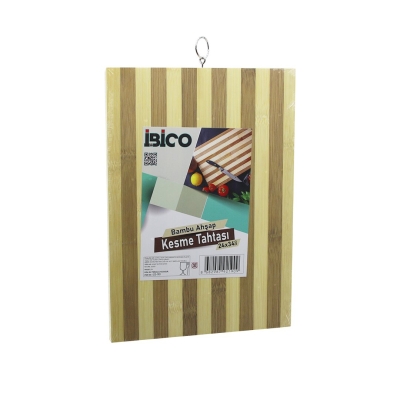 İBİCO İ22-190 ( 24X34 X 1.3CM ) ( BEYAZ ÇİZGİLİ ) ( AHŞAP BAMBU ) KESİM PANOSU & KESME TAHTASI ( METAL KULPLU )*30