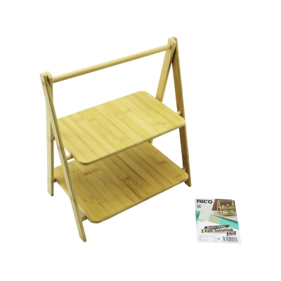 İBİCO İ22-253 ( AYAKLI STAND ) ( 2 KATLI ) ( AHŞAP & BAMBU ) SUNUMLUK SERVİS TAHTASI ( 18X28CM & 22X28CM )*12