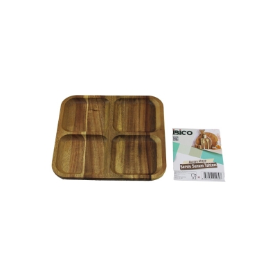 İBİCO İ22-280 ( AKASYA ) ( KARE ) ( 4 BÖLMELİ ) AHŞAP SERVİS SUNUM TEPSİ & TAHTASI ( 20 X 20 X 1.4CM )*50