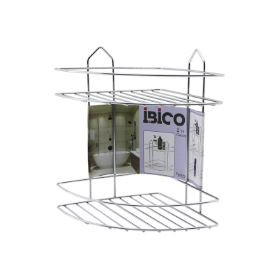 İBİCO K13-018 ( 2 KATLI & ÜÇGEN ) ( KROM ) ( METAL ) BANYO KÖŞELİK & DUŞKABİN RAF*12