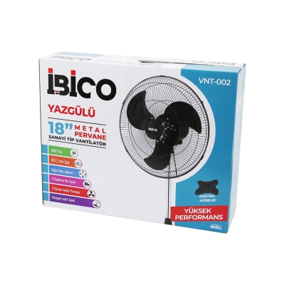 İBİCO VNT-002 (18" İNÇ) (45.7CM) (SANAYİ) TİPİ AYAKLI VANTİLATÖR (3 KADEME HIZ & 3 METAL KANAT) (80W) (140CM YÜKSEKLİK) FAN*1