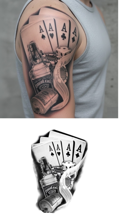 İskambil Dolar Zar Geçici Dövme Şablonu Büyük Boy