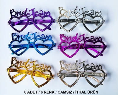 Kalpli Bride Team Gözlük Seti 6 Renk - Kına & Düğün Partileri İçin