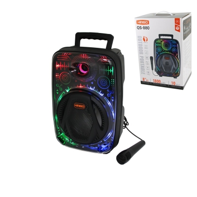 KIMISO PLATOON QS-880 PL-4657 KARAOKE ( MİKROFONLU ) WİRELESS HOPARLÖR & SPEAKER ( FM RADIO ) ( IŞIKLI ) ( USB ŞARJLI ) (10W & TF & AUX) ( 1X8" INCH )*8