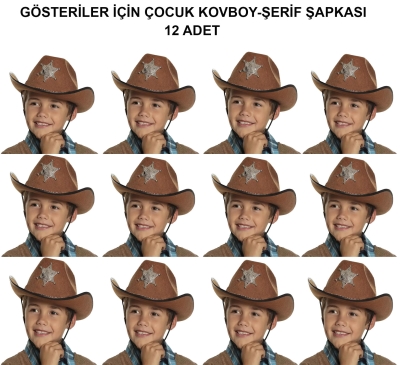 Kovboy Şerif Şapkası Kahve 12 Adet - Kostüm, Parti ve Gösteri Şapkası