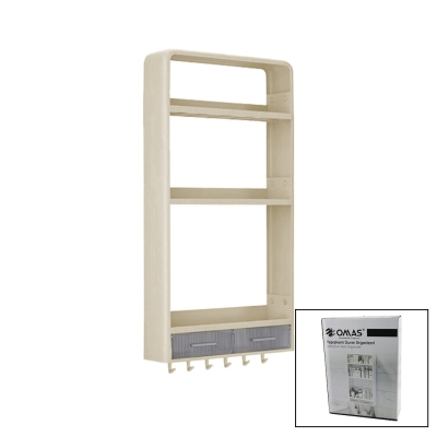 OMAŞ OM-0831 ( BEJ ) YAPIŞKANLI DUVAR ORGANİZERİ PLASTİK ( 3 RAF=14CM-19CM-30CM & 2 ÇEKMECE=40CM & 6 ASKI ) ( 19 PCARÇA )*6