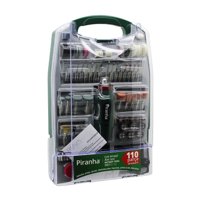 PİRANHA PRT-9112 (110PCS) (MİNİ TAŞLAMA & GRINDER) (ÇOK AMAÇLI) SET (ELEKTRİKLİ EL MOTORU) (DC 12V) ( 16000 RPM )(PARLATMA)*10