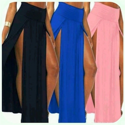 Terry Pau TP101055 Uzun Derin Yırtmaçlı Etek