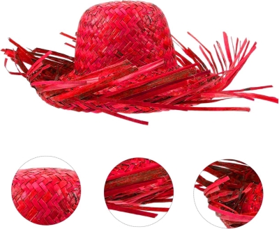 Tropikal Parti Kırmızı Hasır Hawaii Şapkası 13x36 cm