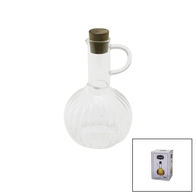 YAKUT-13315 ( MİNİ ) ( CAM ) YAĞDANLIK ( ÇİZGİLİ DESEN ) ( 300ML ) ( AHŞAP BAMBU MANTAR TIPA )*48
