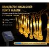 10 Led 2 Metre Sarı Kristal Su Damlası Güneş Enerjili Led Işık Solar Bahçe Ağaç Lamba Aydınlatması