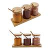 3 Lü Stantlı Cam Kavanoz Baharatlık Seti – Kaşıklı Bambu Kapaklı Baharatlık
