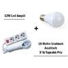 12W Led Ampul + 10 Metre Uzatmalı Anahtarlı 3lü Priz Set
