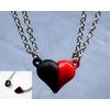 2 Li Kırmızı-Siyah Mıknatıslı Kalpli  Çift Kolye - Sevgili- Arkadaş - BFF Kolyesi