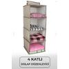 4 Gözlü Dolap Organizer - Kahve Beyaz Çizgili