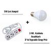 5W Led Ampul + 3 Metre Uzatmalı Anahtarlı 3lü Priz Set