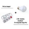 7W Led Ampul + 3 Metre Uzatmalı Anahtarlı 3lü Priz Set