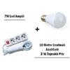7W Led Ampul + 10 Metre Uzatmalı Anahtarlı 3lü Priz Set