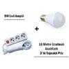 9W Led Ampul + 10 Metre Uzatmalı Anahtarlı 3lü Priz Set