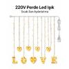 3 Metre Perde Led Işık - 8 Modlu Kalp ve LOVE Figürlü Dekoratif Animasyonlu Led