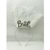 Beyaz Tüylü İthal Gümüş Renk Bride Gelin Tacı 25x20 cm