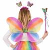 Çocuklar İçin Renkli Kelebek Kanat Taç Asa Kostüm Seti