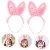 Kenarları Dantelli Pembe Pullu Payetli Led Işıklı Tavşan Kulak Taç 23x19 cm