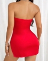 Kırmızı Metalli Straplez Mini Elbise