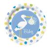 Leylek Temalı Mavi Renk Erkek Baby Boy Stork Baby Shower Parti Tabağı 8 Adet