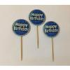 Mavi Gümüş Renk Happy Birthday Kürdan Süs 20 Adet