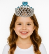Mavi Kalpli Gümüş Renk Kraliçe Tacı Prenses Tacı