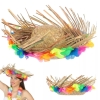 Naturel Renk Püsküllü Örme Hasır Hawaii Luau Aloha Şapka 13x36 cm