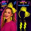 Neon Sarı Dantel Taç ve Şimşek Küpe 80'ler 90'lar Parti Seti