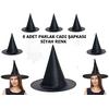 Siyah Renk Parlak Dralon Cadı Şapkası Yetişkin ve Çocuk Uyumlu 6 Adet