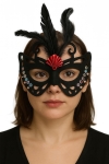 Siyah Renk Siyah Süet Kaplama Tüylü Kelebek Figür Parti Maskesi 24x18 cm