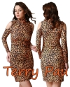 Terry Pau TP101193 Leopar Desenli Omuz Açık Elbise