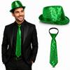 Yeşil Payetli Şapka ve Kravat Seti – Işıltılı Parti Kombini