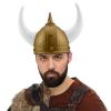 Yetişkin Boy Altın Renk Beyaz Boynuzlu Büyük Viking Başlığı Şapkası